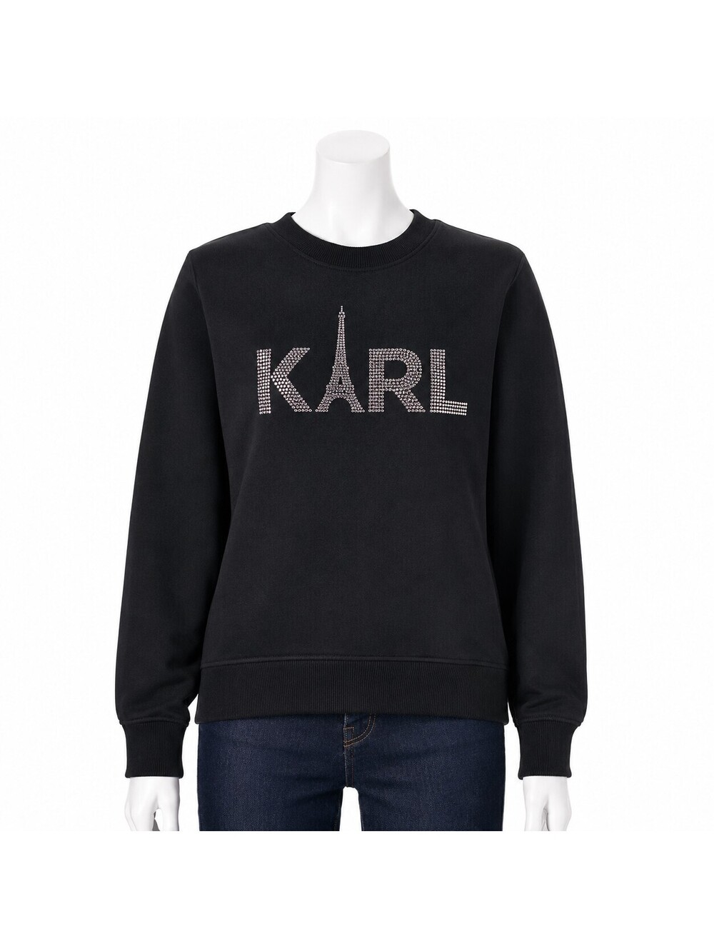 Karl Lagerfeld Paris Black Cotton Blend Sweatshirt with Rhinestone Logo M